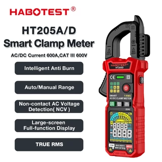 【จัดส่งจากกรุงเทพ】HABOTEST HT205 ดิจิตอลแคลมป์มิเตอร์ แคลมป์มิเตอร์ 600A AC/DC กระแสไฟ และ 600V AC DC ทดสอบแรงดันไฟฟ้า โอห์ม ความต่อเนื่อง Hz