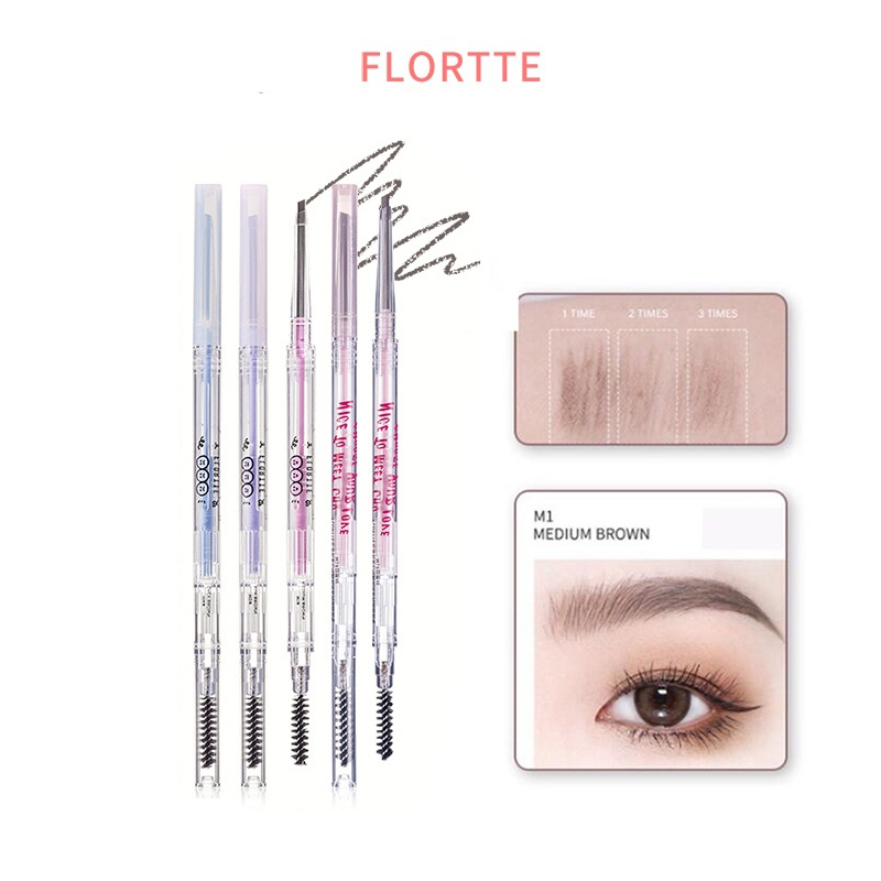 Flortte Beauty Mood Ingtitute 2 in 1 ดินสอเขียนคิ้ว Machete Ultra-Fine ดินสอเขียนคิ้วกันน้ํา Sweatproof Non-Take-off มี 5 สี