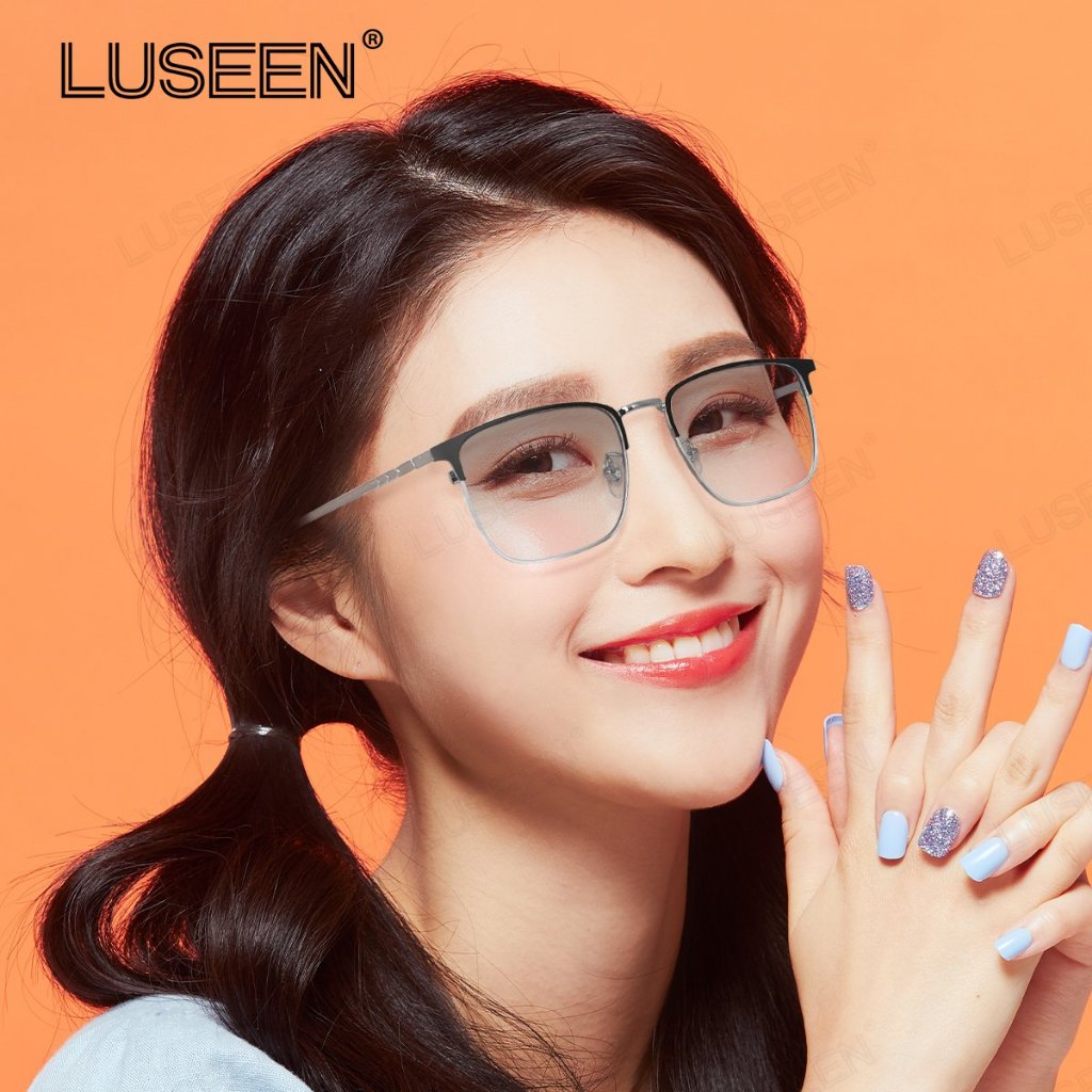 LUSEEN แว่นตาโฟโตโครมิก สี่เหลี่ยมผืนผ้า ป้องกันรังสียูวี ป้องกันแสงสีฟ้า สําหรับผู้ชาย และผู้หญิง แว่นตา AG2248