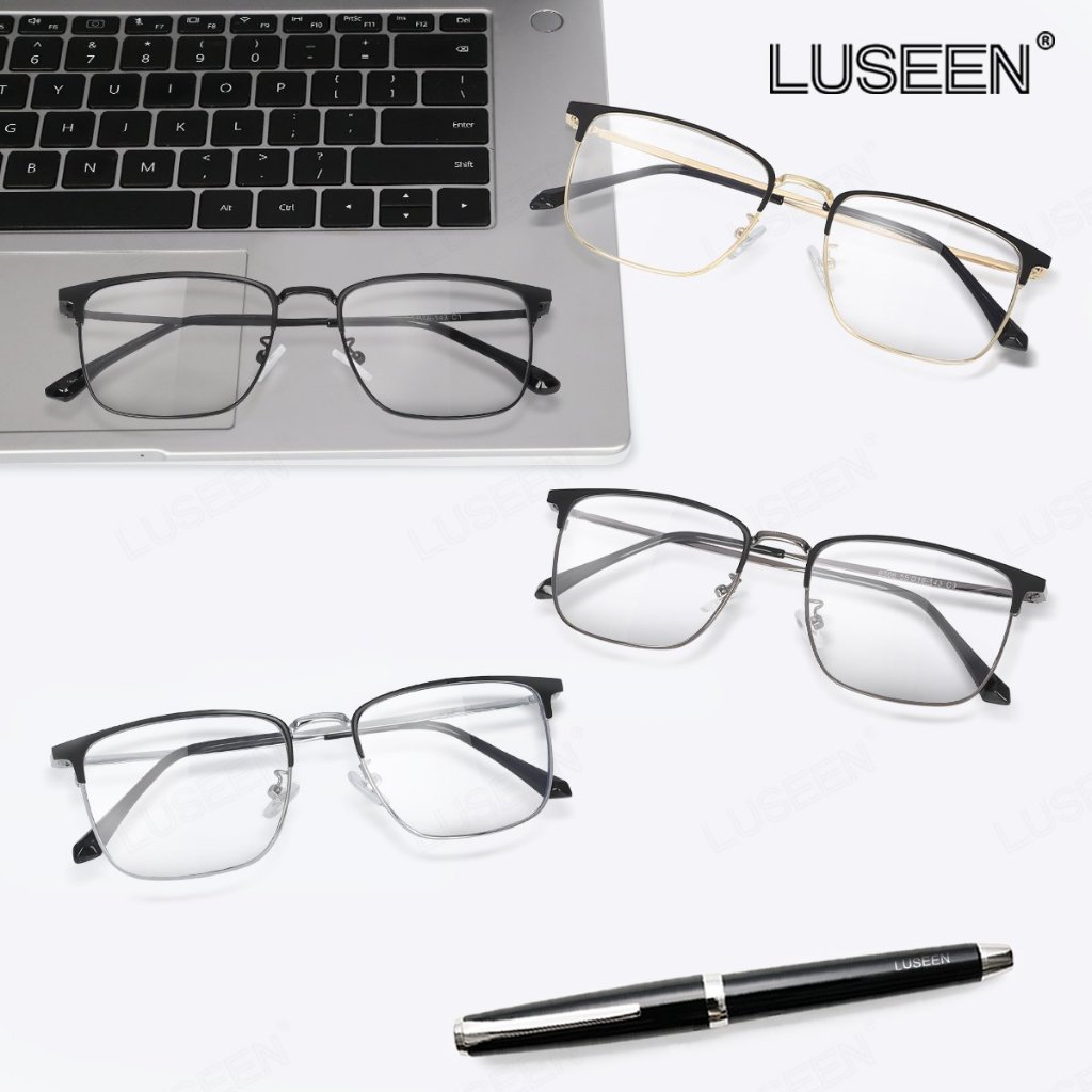 LUSEEN แว่นตาโฟโตโครมิก สี่เหลี่ยมผืนผ้า ป้องกันรังสียูวี ป้องกันแสงสีฟ้า สําหรับผู้ชาย และผู้หญิง แว่นตา AG2248