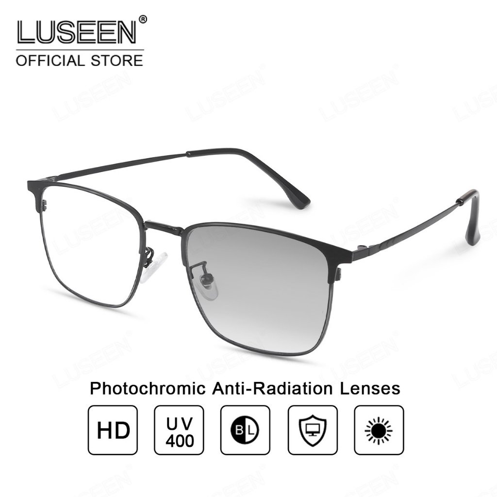 LUSEEN แว่นตาโฟโตโครมิก สี่เหลี่ยมผืนผ้า ป้องกันรังสียูวี ป้องกันแสงสีฟ้า สําหรับผู้ชาย และผู้หญิง แว่นตา AG2248