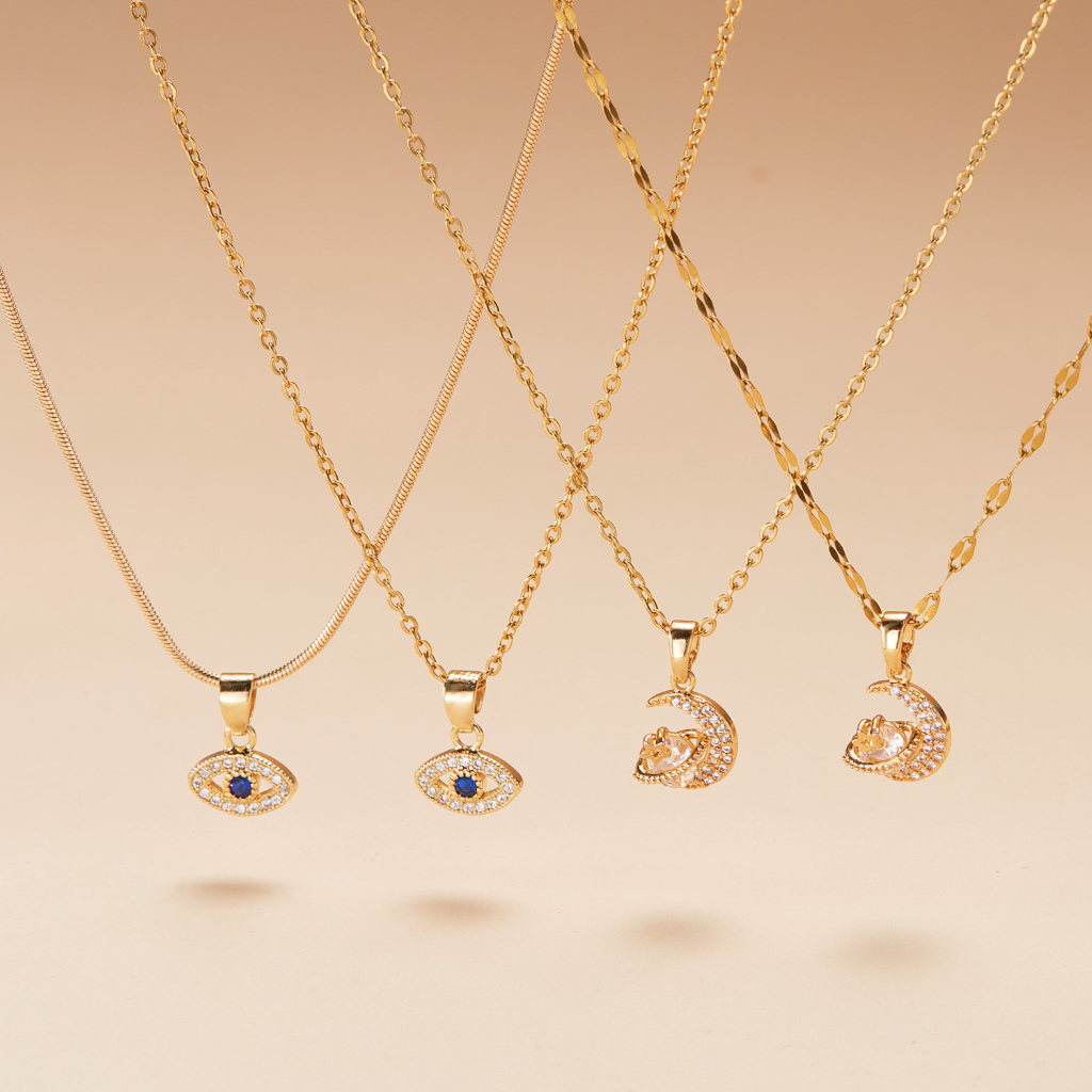 Blessed Evil Eye สร้อยคอผู้หญิง Lucky ทองแดงเซอร์โคเนียมทิวลิปแมวหอไอเฟลจี้กระดูกไหปลาร้าโซ่ของขวัญเครื่องประดับ