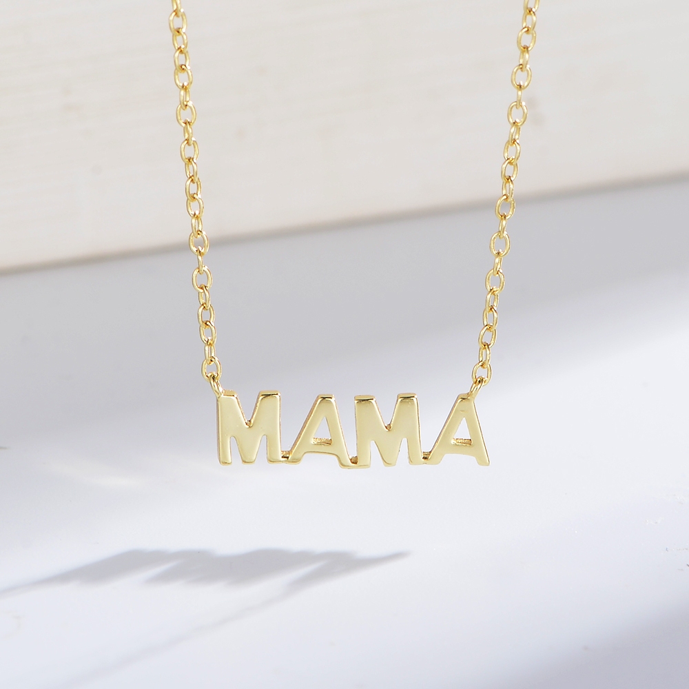 Dainty Letter Charm จี้เครื่องประดับชุบ Sideways เริ่มต้นแม่ MAMA สร้อยคอข้ามผู้หญิงโซ่ GTC Gold 925