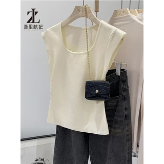 ZHELIHANGFEI เวอร์ชั่นเกาหลีแฟชั่นถัก เสื้อชั้นในสตรี ผู้หญิงสวมใส่ด้านนอกสั้น ยู-คอหวานลายเสื้อยืดแขนกุด