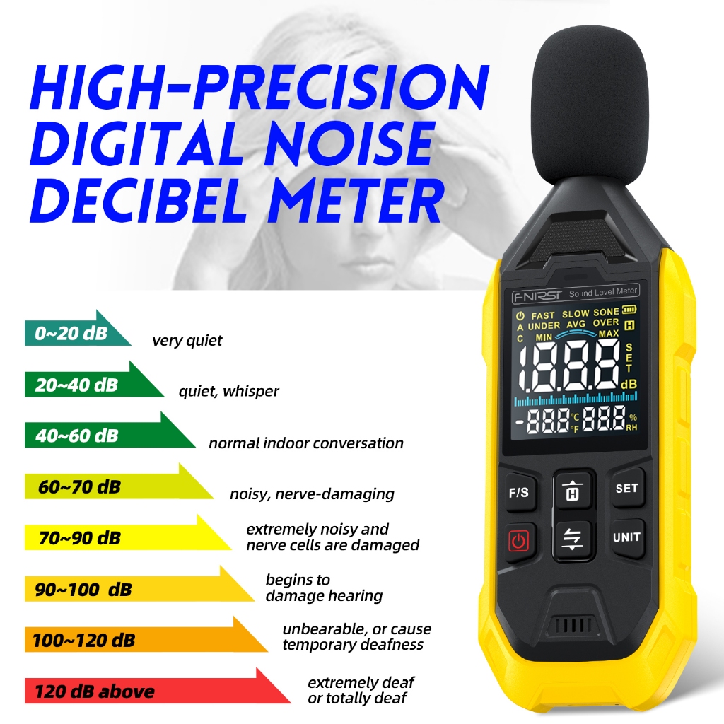 Fnirsi FDM01 เครื ่ องมือวัดเสียงรบกวนเครื ่ องวัดระดับเสียงดิจิตอลมือถือ DB Meter 30 ~130dB เครื ่ องมือวัดเสียง