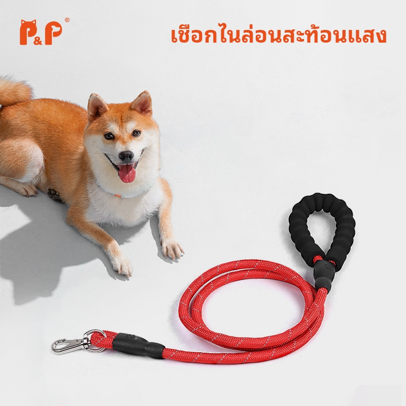 P&P สายจูงสุนัข ยาว เชือกไนลอน แข็งแรงทนทาน มือจับโฟม EVA นุ่มถนัดมือ เหมาะสำหรับสุนัขทุกขนาด ยาว 1.5 เมตร