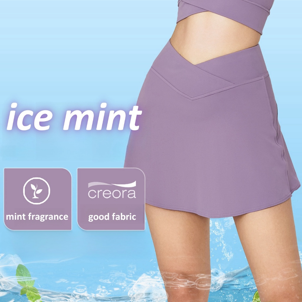 Ice Mint ฤดูร ้ อนปลอมสองชิ ้ นกระโปรงกีฬาเอวยางยืดกระโปรงโยคะกระเป ๋ าด ้ านในกระโปรงเทนนิส