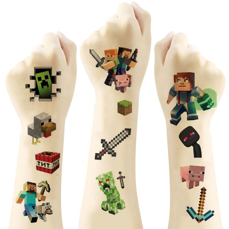 Minecraft Play Time กันน้ําชั่วคราว Tattoo สติกเกอร์ธีมเด็กโปรดปราน (ส่งโดยสุ่ม)