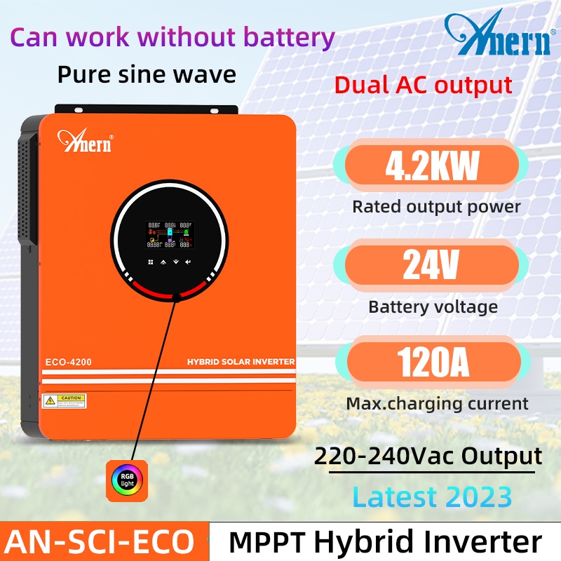 Anern 4.2KW Hybrid Inverter Pure Sine Wave MPPT Solar Inverter Hybrid Inverter 24V off grid Inverter