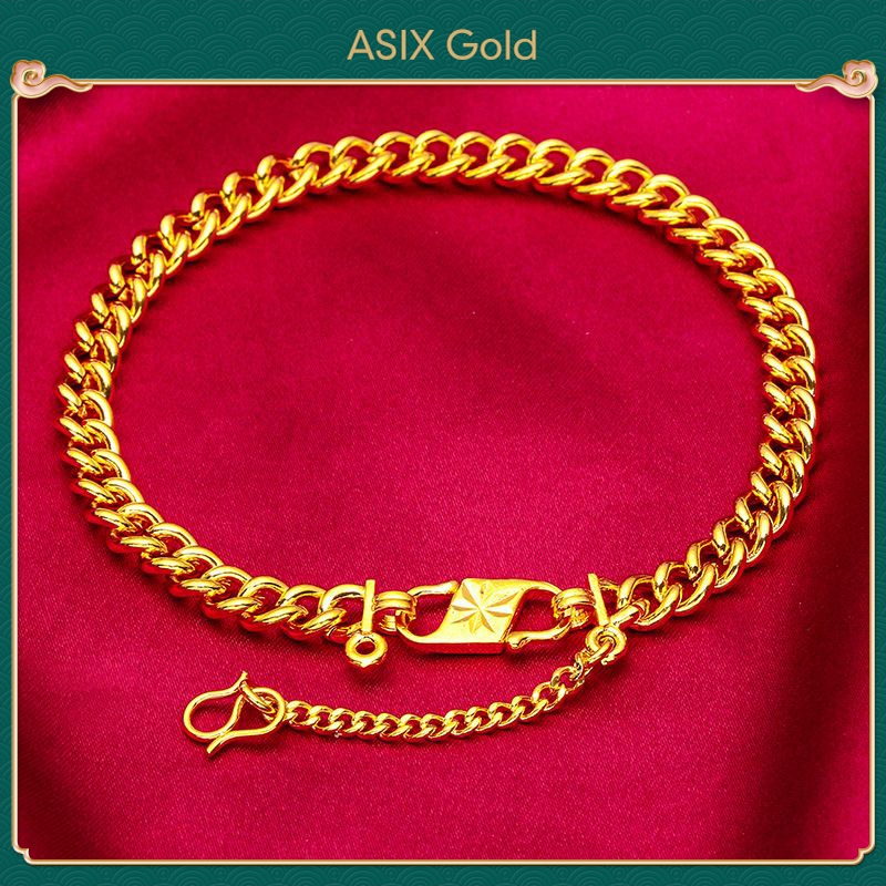 Plain Chain สร ้ อยข ้ อมือสําหรับสุภาพสตรี 24K Gold Plated เกาหลีทอง 916 Bangkok Gold 18K Saudi Gold Elegant Glamour แฟชั ่ นเครื ่ องประดับสําหรับผู ้ หญิง ASIXGOLD