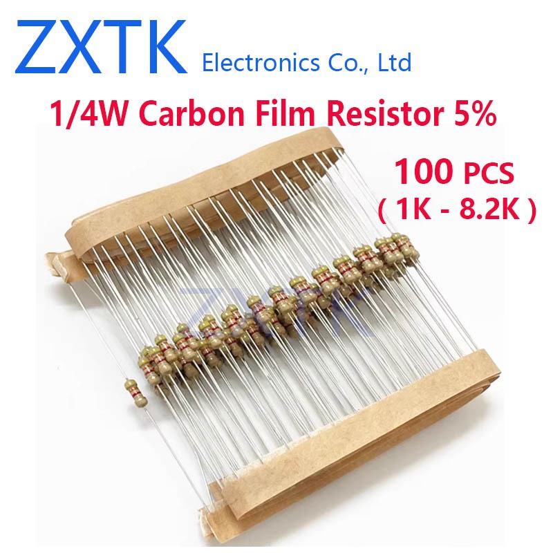 100pcs 0.25watt 1/4W Carbon Film Resistor 5% 1K 1.2K 1.5K 1.8K 2K 2.2K 2.4K 2.7K 3K 3.3K 3.6K 3.9K 4
