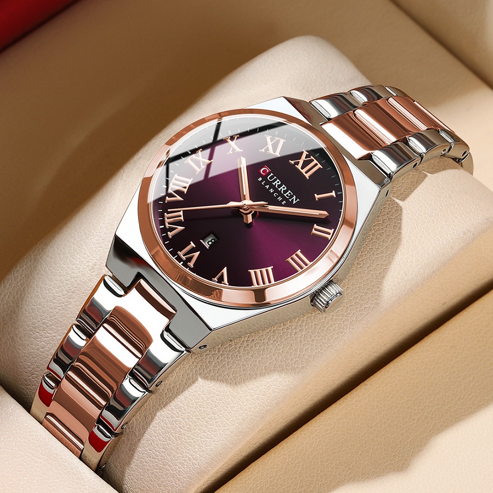 Curren นาฬิกาผู ้ หญิงใหม ่ สายสแตนเลสกันน ้ ําขนาดเล ็ ก Dial แฟชั ่ น Casual ธุรกิจกีฬาควอตซ ์ Analog 9095 X
