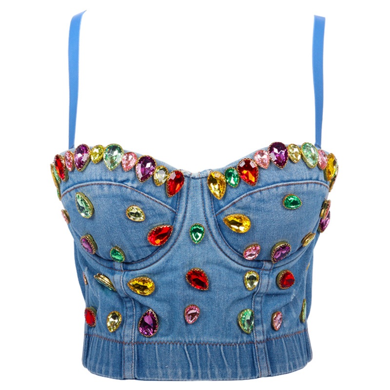Charming Stylish Gems Designed รูปแบบ Camisole Bandeaue สําหรับผู้หญิง Lady Disco Party Festa ชุด Y2K Musical Party คอสเพลย์เครื่องแต่งกาย