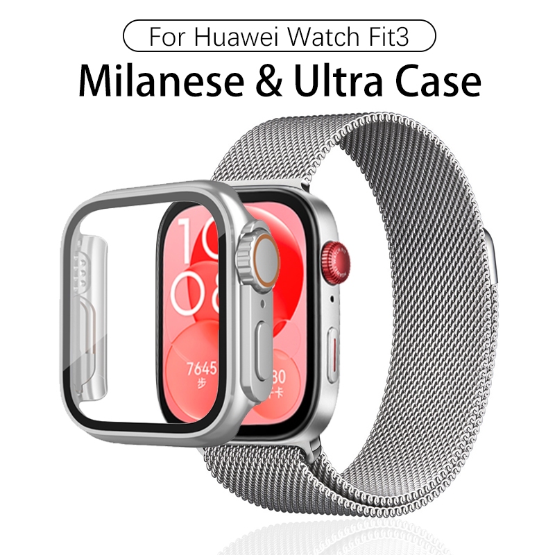 สแตนเลส Milanese Loop Band สําหรับ Huawei Watch Fit 4 Pro Watchband แม่เหล็ก Clasp Band ปรับเปลี่ยน Ultra PC สําหรับ Huawei Fit4 Fit3 คลุมทั้งหมดกรณีพร้อมฟิล์มแก้วป้องกัน