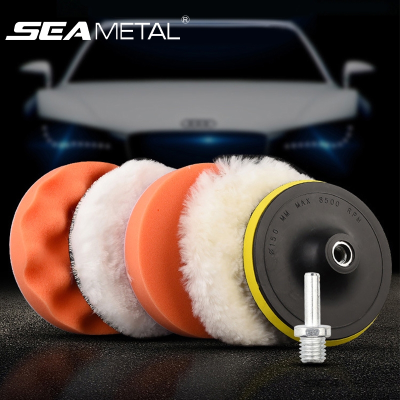 Seametal 6 ชิ้น Buffing ฟองน้ํา Pad ชุดแผ่นขัดรถ Auto Buffing Wax ฟองน้ํารถขัดเจาะอะแดปเตอร์เครื่องมือทําความสะอาด