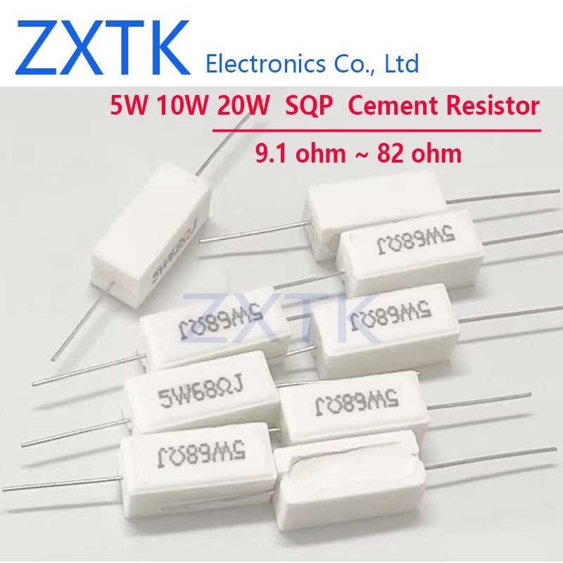 10PCS 20W SQP ตัวต้านทานซีเมนต์ 20W 9.1-82 โอห์ม 9.1R 10R 12R 15R 20R 30R 43R 50R 60R 68R 75R 82R ตั
