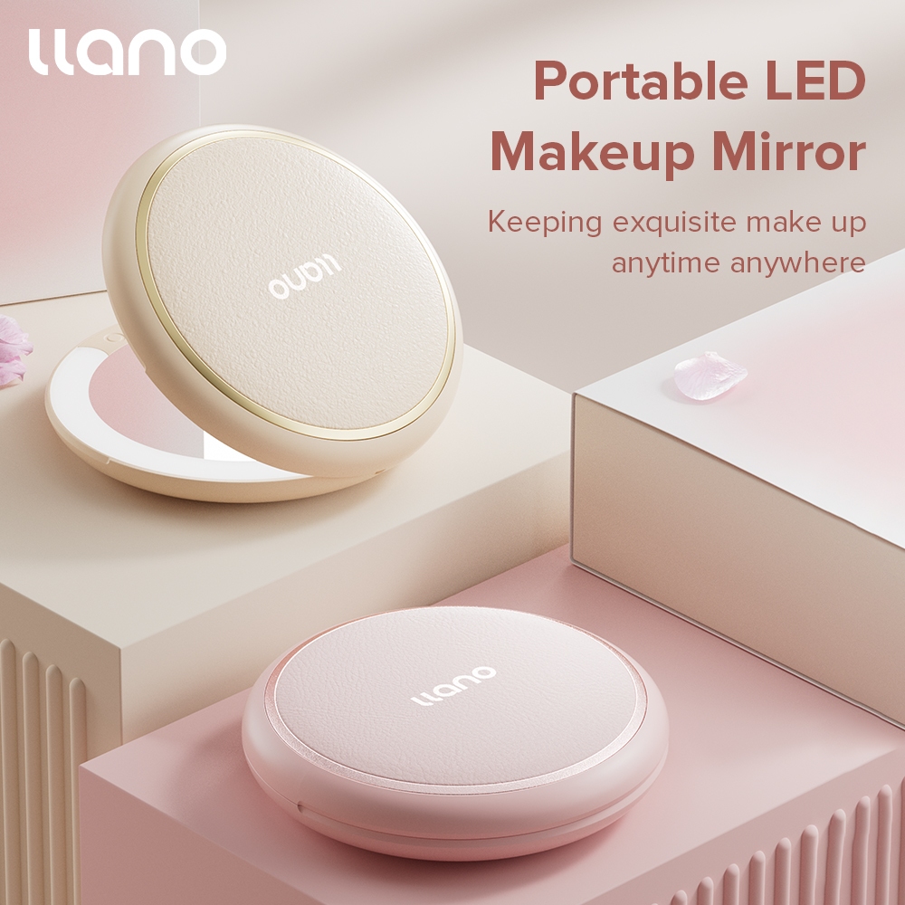 【รับประกัน 1 ปี】LLANO กระจกแต่งหน้า ทรงกลม พับได้ สองด้าน มีไฟ LED 2X แบบพกพา สําหรับเป็นของขวัญวันเกิด