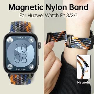 ผ้ายืดไนลอนแม่เหล็กสําหรับ Huawei Watch Fit 5 Pro Fit 4 Watchband Sport Breathable Nylon Braided Magnetic Sport Loop สําหรับ Huawei Fit5 Fit4 สายรัดข้อมืออุปกรณ์เสริม