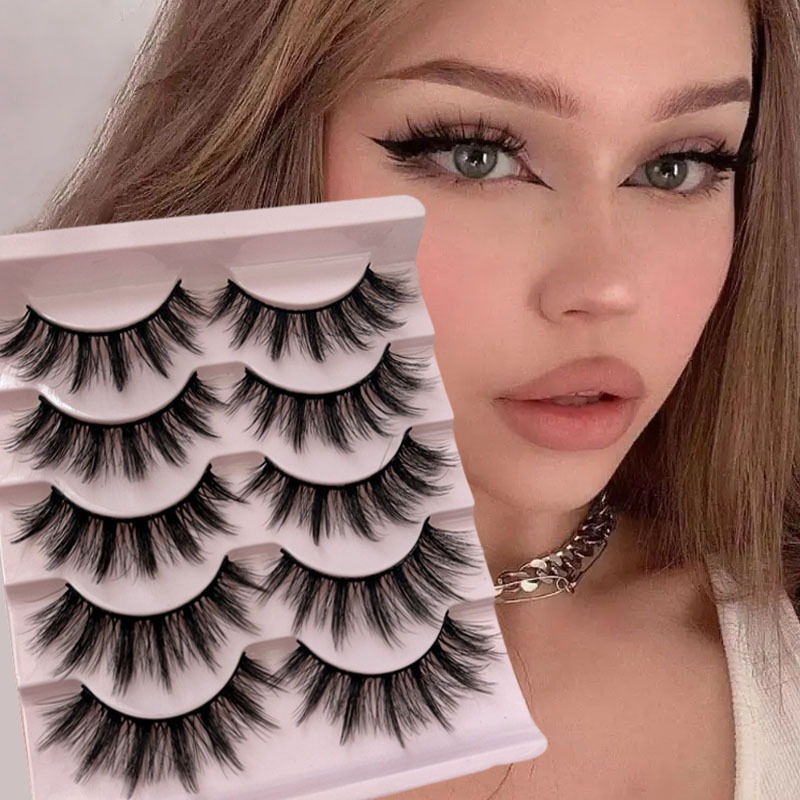 5 คู่มังงะ Lashes ธรรมชาติ Cross หนาขนตาปลอม, Wispy อะนิเมะขนตาปลอม Curling 3D การ์ตูน Eye Lashes