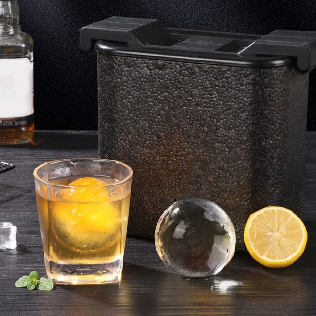 เครื่องทำน้ำแข็ง 2 หลุมแม่พิมพ์ ABS ซิลิโคน Crystal Clear Ice Ball Maker สำหรับวิสกี้ค็อกเทลชานม HAMMIA