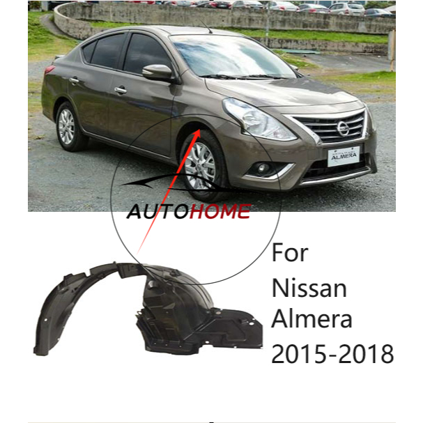 ด้านหน้า Fender Liner สําหรับ Nissan Almera N17 2015 2016 2017 2018 ด้านหน้า Fender Liner แผงด้านในพลาสติก Guard Shield