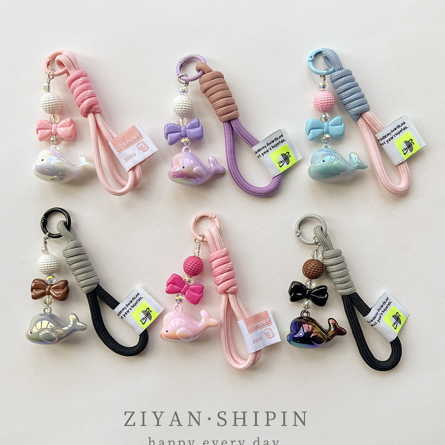 อุปกรณ์โทรศัพท์มือถือ อะคริลิคสีทึบสีสันน่ารักปลาวาฬน้อยปลาโลมา ยูวี-ฉนวน กันกระแทกโทรศัพท์มือถือจี้ถักผ้าเชือกพวงกุญแจผู้ถือบัตรกล้องป้องกันการสูญหายโรง