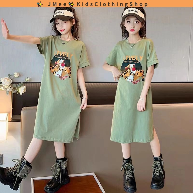 [สปอต] 3-14 ปี ชุดเดรสเด็กผู้หญิงเด็กแขนสั้นกระโปรงยาวเด็กโตแฟชั่นกระโปรงฤดูร้อนเด็กลำลองแบบบางชุดเดรสสไตล์เกาหลี