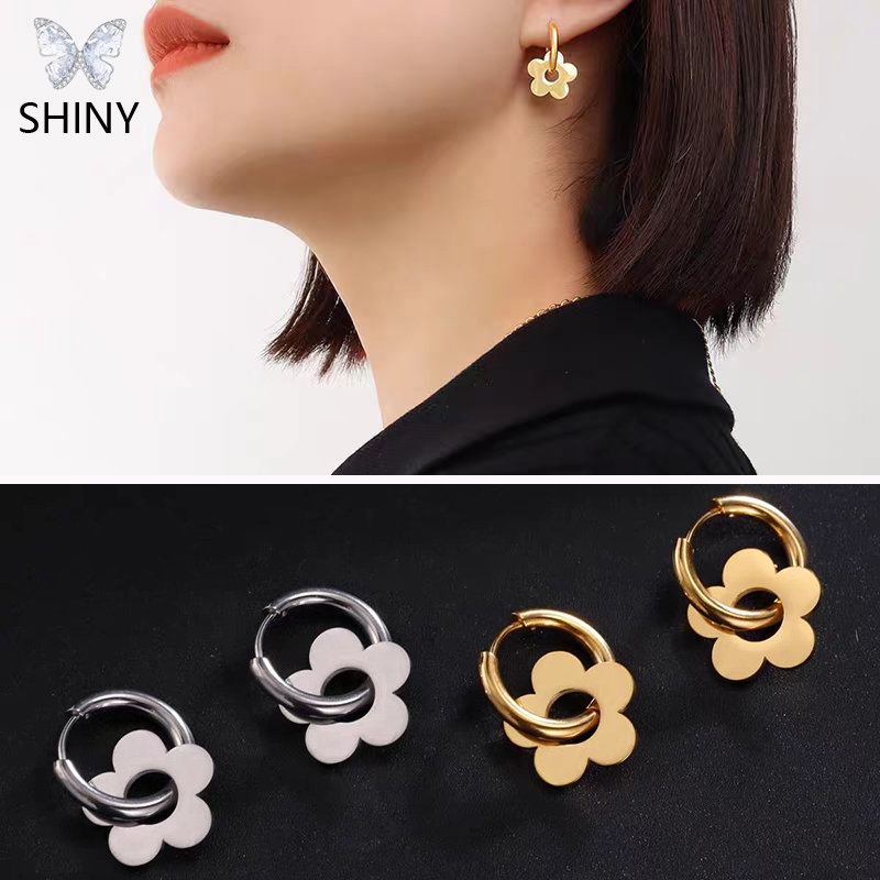 ต ่ างหูดอกไม ้ เงา , เหล ็ กไทเทเนียมไม ่ จางหาย , เรียบง ่ าย Niche Sweet Cool Style, เหมาะสําหรับสุภาพสตรี