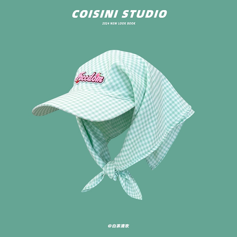 สไตล์ญี่ปุ่น Fresh Mint Mambo ลายสก๊อต Headscarf Laced-Up หมวกผู้หญิงฤดูร้อน Casual Sunshade ครีมกันแดดหมวกอินเทรนด์