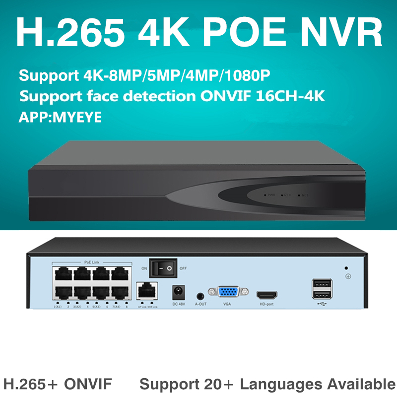 XMEYE เครื่องบันทึกกล้องวงจรปิด 4CH/8CH 4k POE NVR Recorder