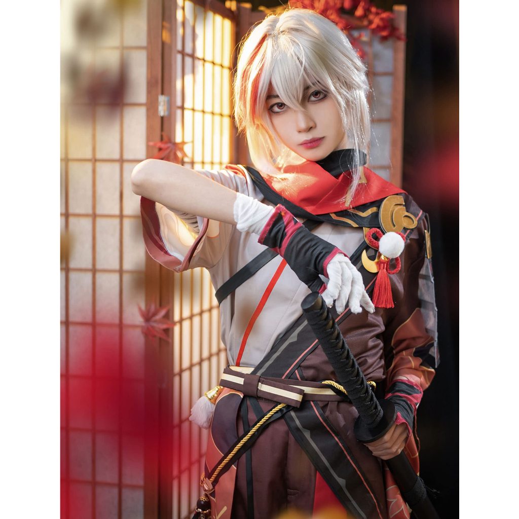 Game Genshin Impact Kaedehara Kazuha Cosplay คอสเพลย์ ชุดอนิเมะ ชุดฮาโลวีน Kaedehara Kazuha วิกผม วิ