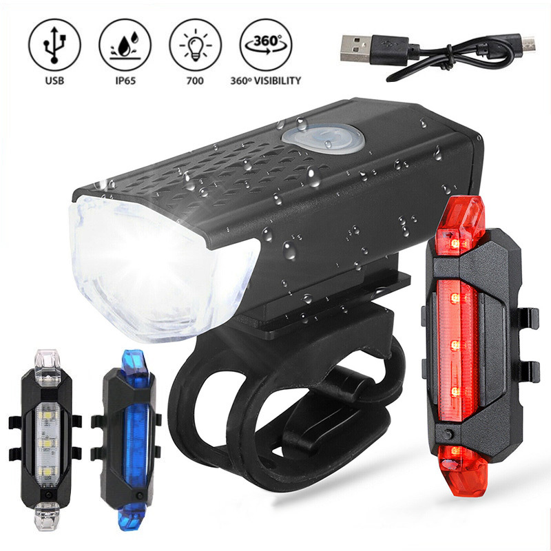 🔥ไฟหน้าและหลังจักรยาน LED ไฟท้ายจักรยาน ชาร์จ USB กันน้ํา ไฟเตือนความปลอดภัย อุปกรณ์เสริมจักรยาน