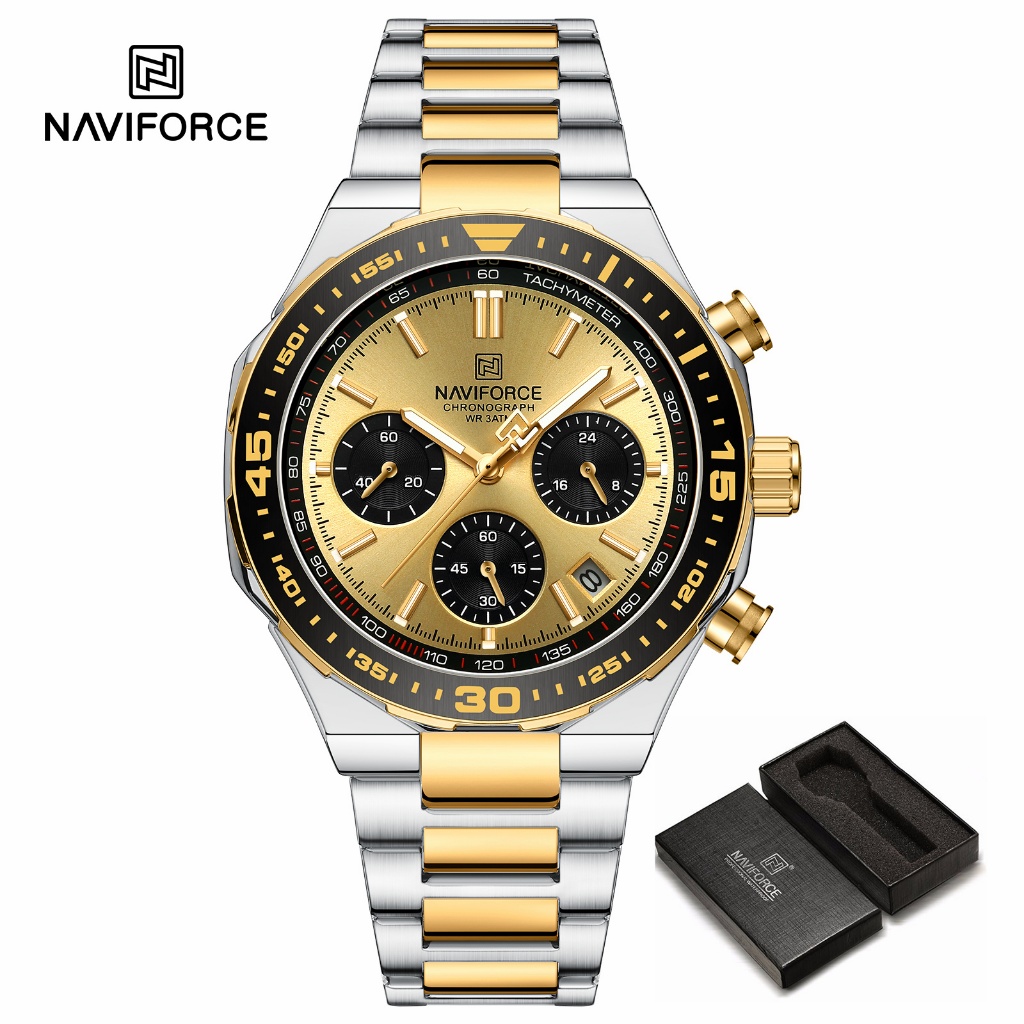 Naviforce 8049 กีฬากลางแจ ้ งส ่ องสว ่ างกันน ้ ําสแตนเลสสายนาฬิกาผู ้ ชาย