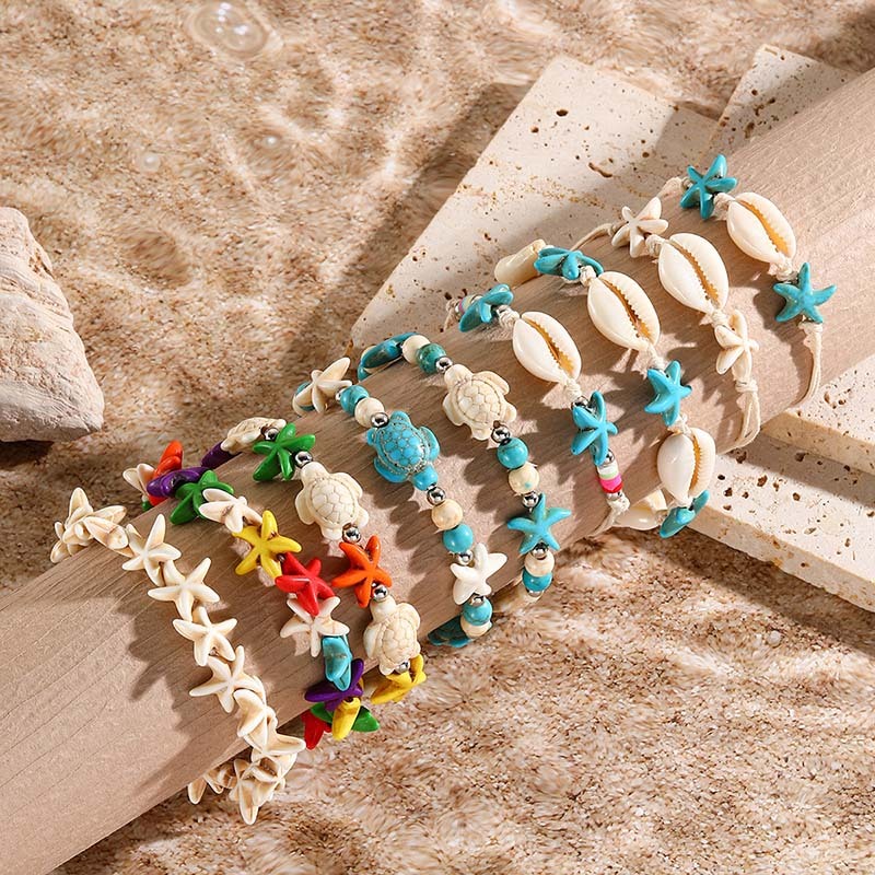 แฟชั่น Handmade Boho Shell Conch ปลาดาว Turquoise Charm สร้อยข้อมือลูกปัดกําไลข้อมือเครื่องประดับชายหาดของขวัญสําหรับผู้หญิงใหม่