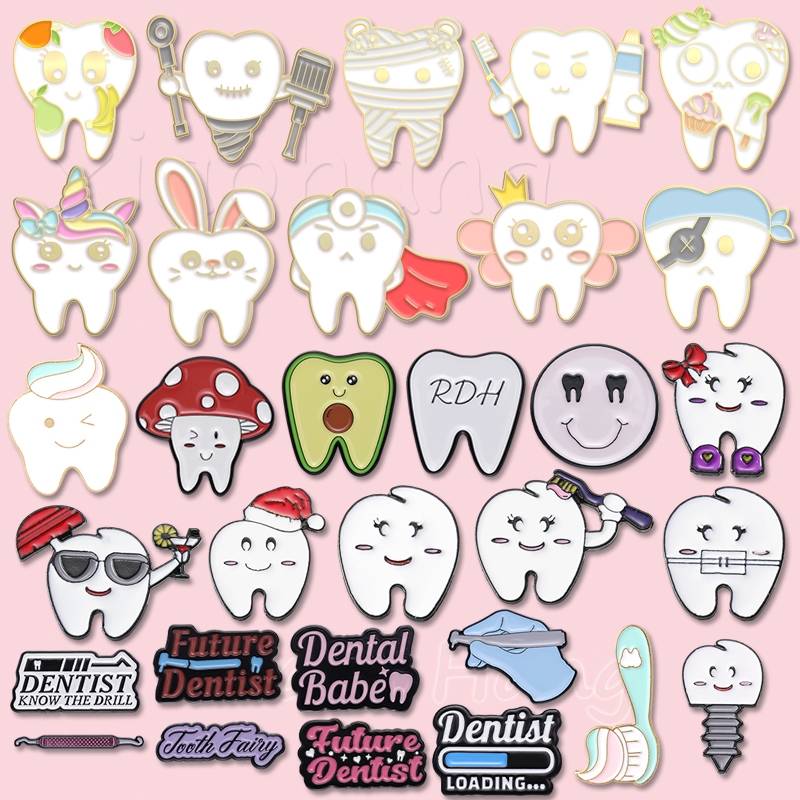 น ่ ารักฟันเคลือบ Pins ทันตแพทย ์ ทางการแพทย ์ ทันตกรรมสุขภาพเข ็ มกลัดผลไม ้ ยูนิคอร ์ นสุขภาพฟัน Pin Lapel ป ้ ายเครื ่ องประดับของขวัญสําหรับเพื ่ อน