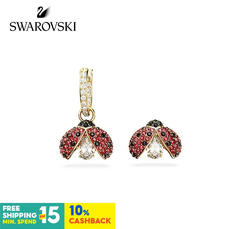 Swarovski Idyllia Drop ต ่ างหู Ladybug รูปร ่ างฤดูใบไม ้ ร ่ วงฤดูหนาว