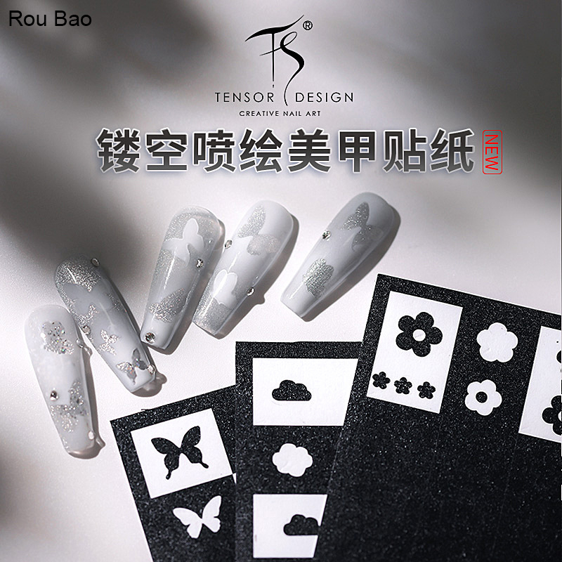 Rou Bao Nail Hollow Template สติกเกอร์หัวใจผีเสื้อ Star Bear Girly บางกลับกาวเล็บ Art เครื่องมือเสริม