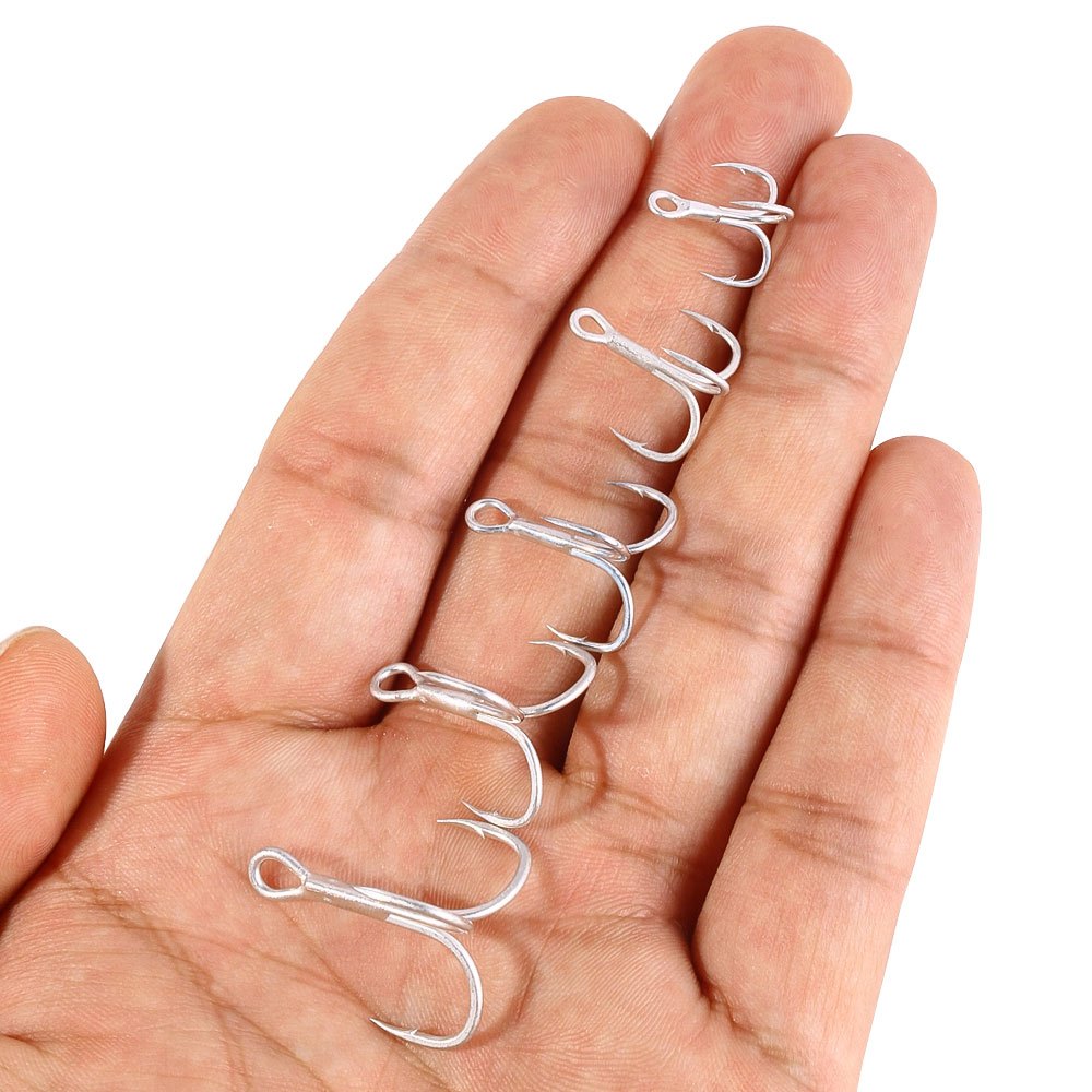 Hengjia 20pcs/box 2 # 4 # 6 # 8 # 10 # ตะขอตกปลาเงินเหล ็ กคาร ์ บอนสูง Treble Overturned Hooks