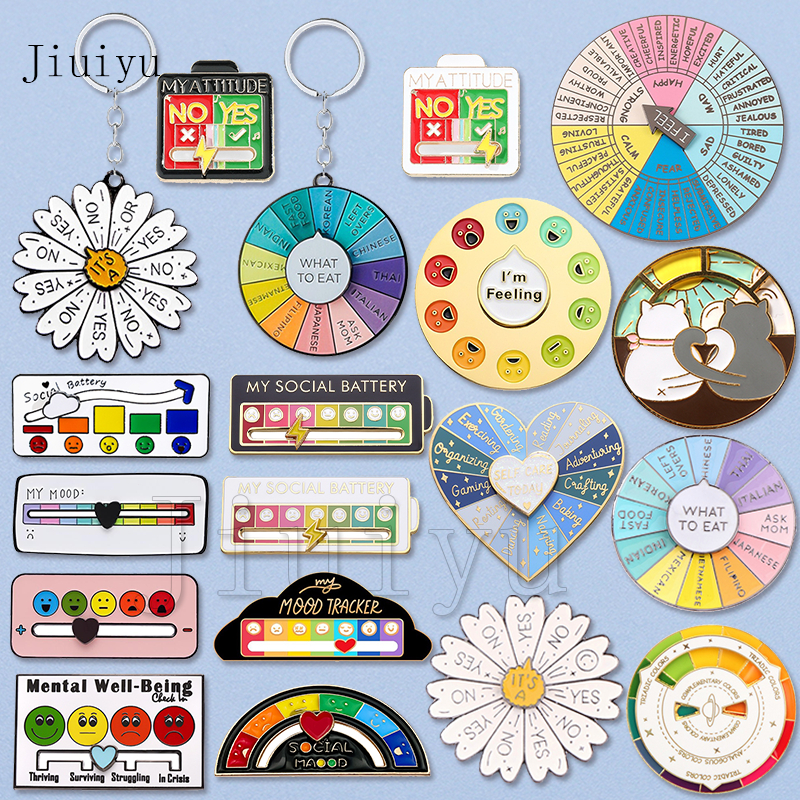 ตลก Pins ของขวัญ My Social แบตเตอรี ่ Pin Mood Tracker เข ็ มกลัด Cutie Turntable สิ ่ งที ่ กินเคลือบ Pin Interactive Pin รูเล ็ ตเครื ่ องประดับอุปกรณ ์ เสริม