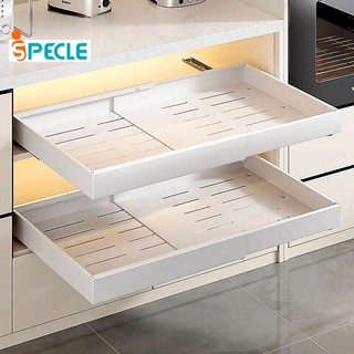 iSPECLE Adjustable Kitchen Cabinet Pullout Basket with Sliding Dish Rack Kitchen Organizer