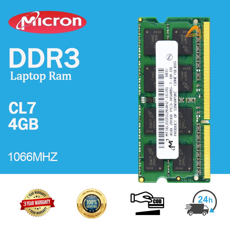 Micron 4GB 2rx8 Ddr3 1066Mhz ไมครอน Pc3-8500S 204 Pin SoDimm หน่วยความจําแล็ปท็อป Ram 1. 5 Vโน็ตบุ๊ค