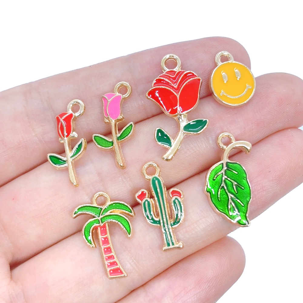 4ชิ้นโลหะผสมดอกไม้เคลือบใบเสน่ห์กระบองเพชรต้นมะพร้าวจี้ ทําเอง สร้อยข้อมือสร้อยคออุปกรณ์เครื่องประดับ