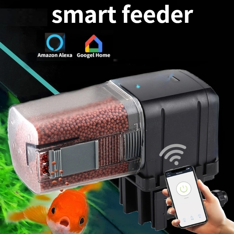 เครื่องป้อนตู้ปลาอัตโนมัติ Timing/Wifi แอพโทรศัพท์สมาร์ทไร้สายลําโพงอัจฉริยะรีโมทคอนโทรลด้วยเสียงให้อาหารปลา