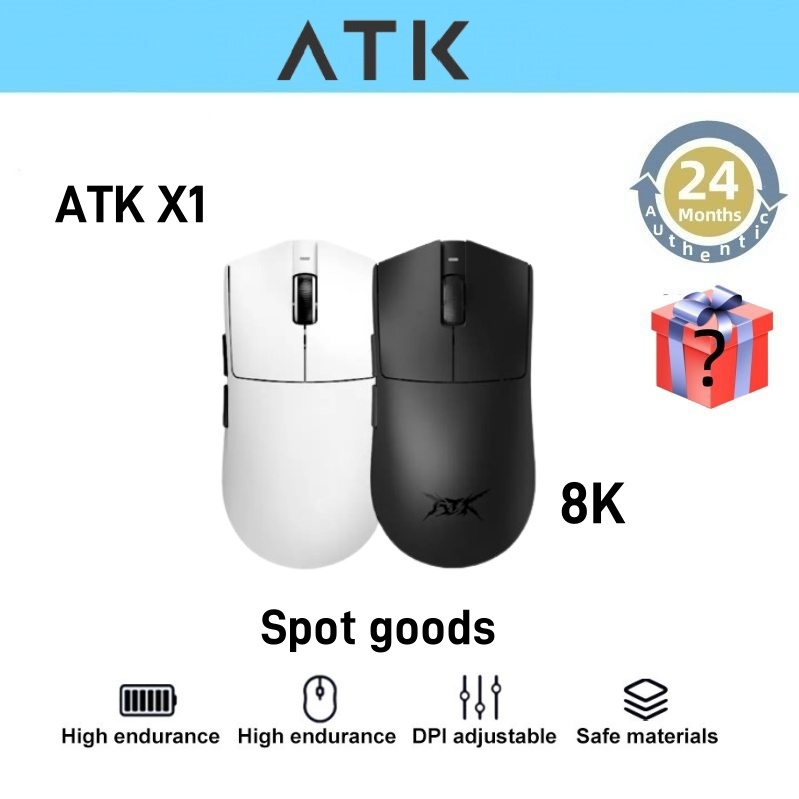 Atk X1 (ของขวัญตัวรับสัญญาณ 8k)เมาส์สองโหมดแบบมีสาย/ไร้สาย PAW3950 รูน้ําหนักเบาน้อยกว่าการเล่นเกม, อีสปอร์ต, เมาส์เรือธงสํานักงานตามหลักสรีรศาสตร์ X1 PRO สีขาว (49g ± 2g)