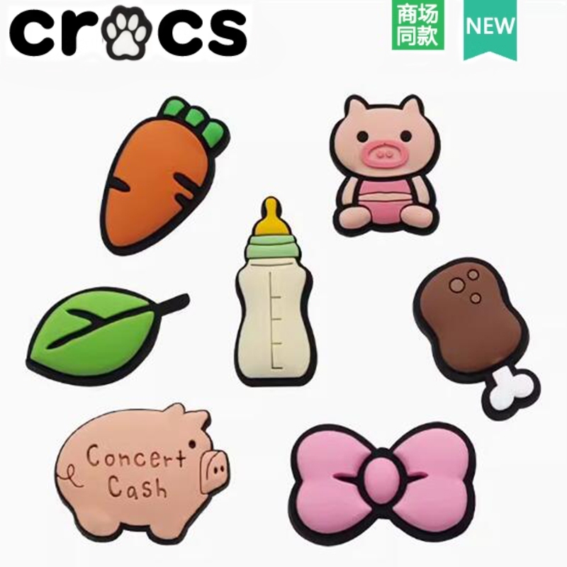 Crocs Hole รองเท้ารองเท้าดอกไม้ตกแต่งหัวเข็มขัด Carlo Chi การ์ตูนเนื้อ Piggy ขวดนม Leaf Zhibixing หัวเข็มขัดรองเท้า