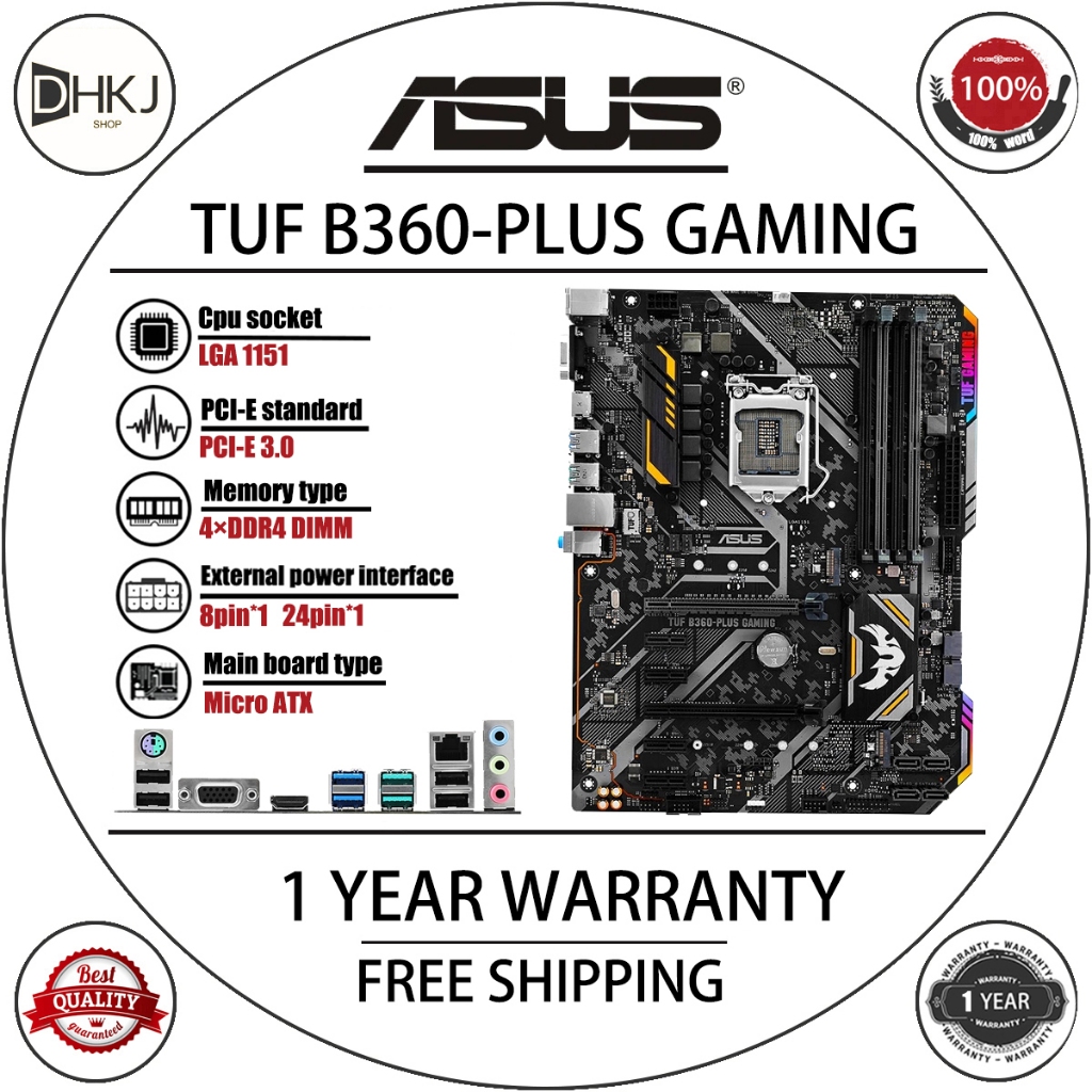 ใช้ ASUS TUF B360-PLUS GAMING เมนบอร์ดเดิมซ็อกเก็ต LGA 1151 DDR4 B360 เมนบอร์ดเดสก์ท็อป
