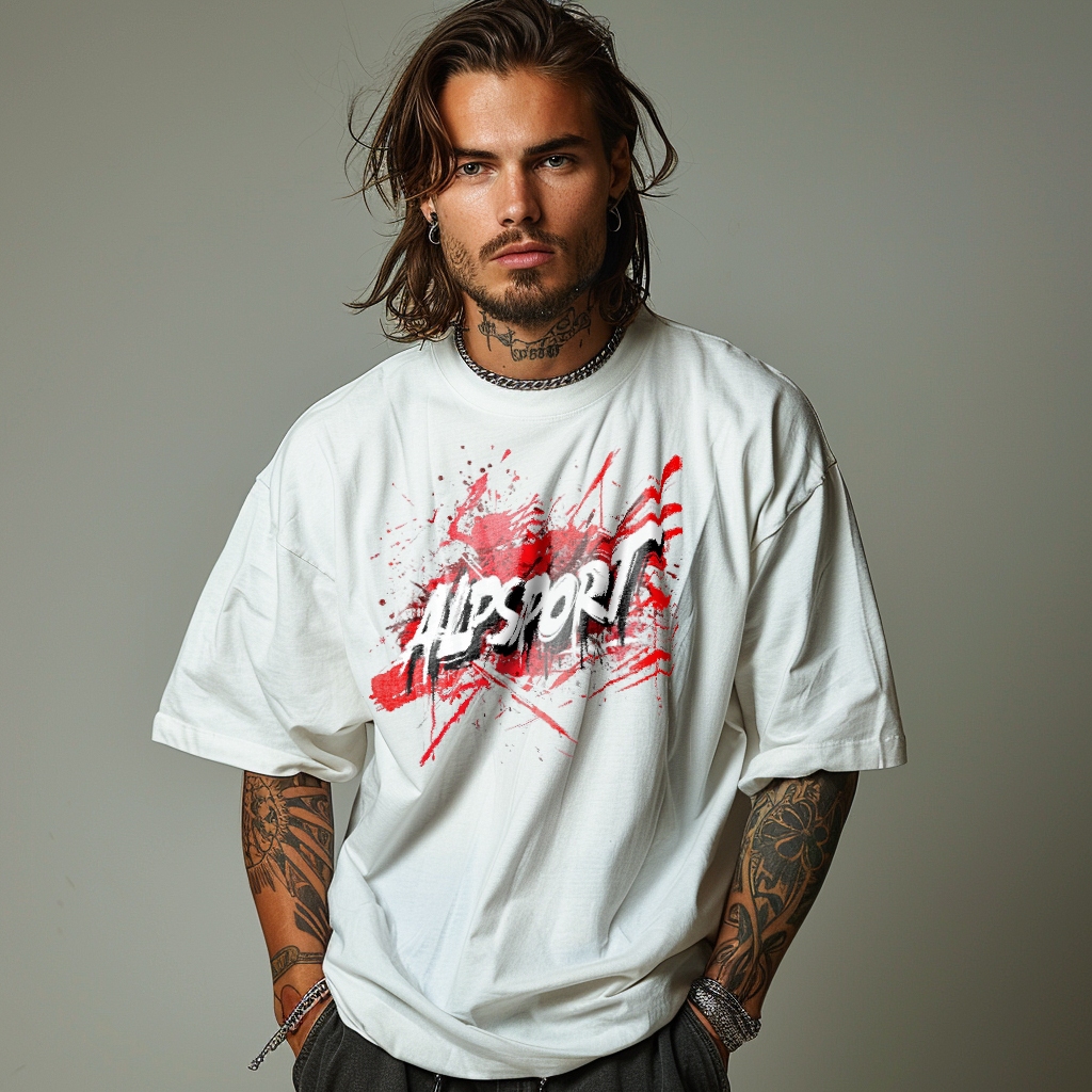 Alp ALPSPORT เสื้อยืดสีขาวผ้าฝ้ายแท้ 100% อเมริกัน High Street สไตล์ Drop-ไหล่ผู้หญิง Original แขนสั