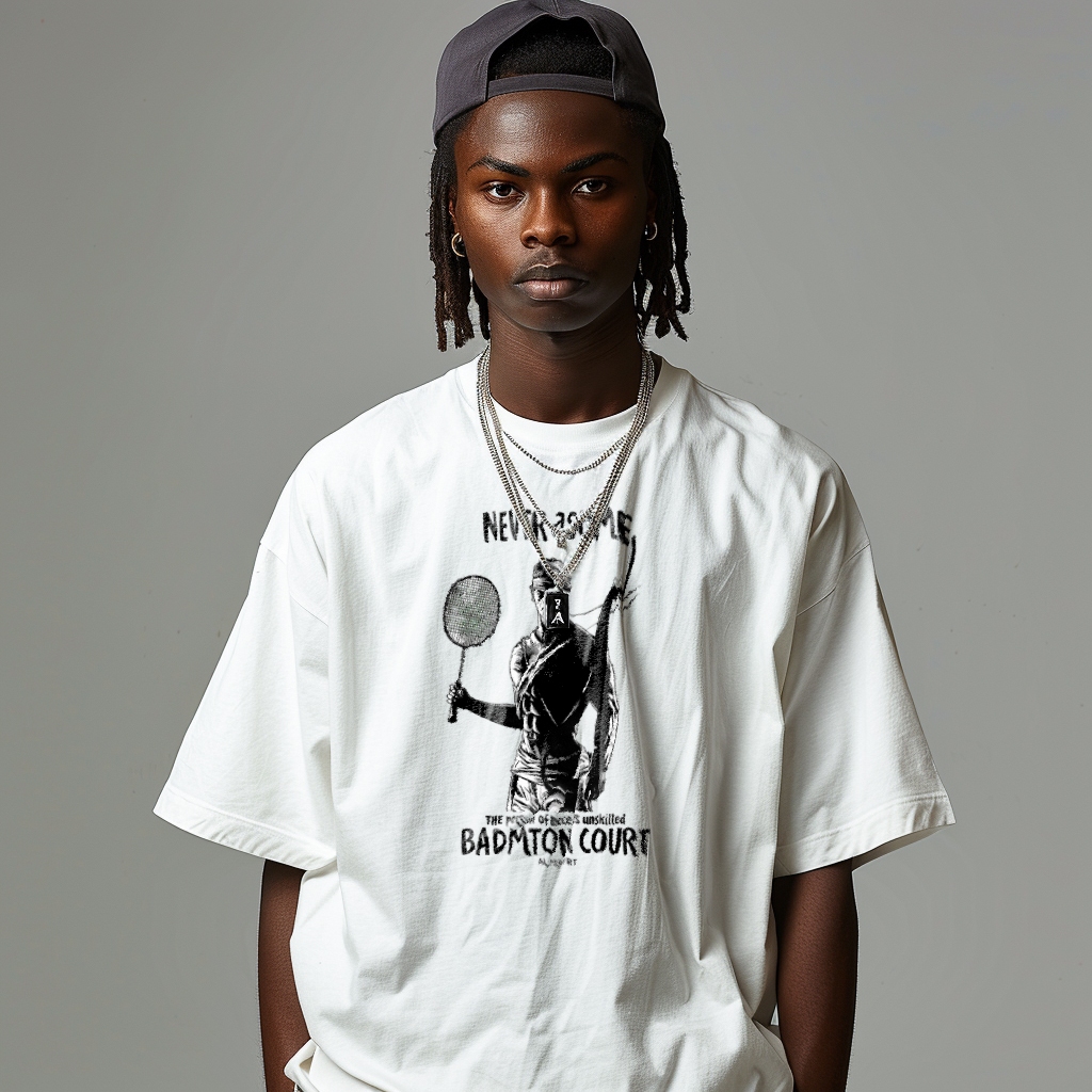 Alp NEVER ASUME Oversize Men เสื้อยืดสีขาวผ้าฝ้ายแท้ 100% American High Street สไตล์ Drop-Shoulder O