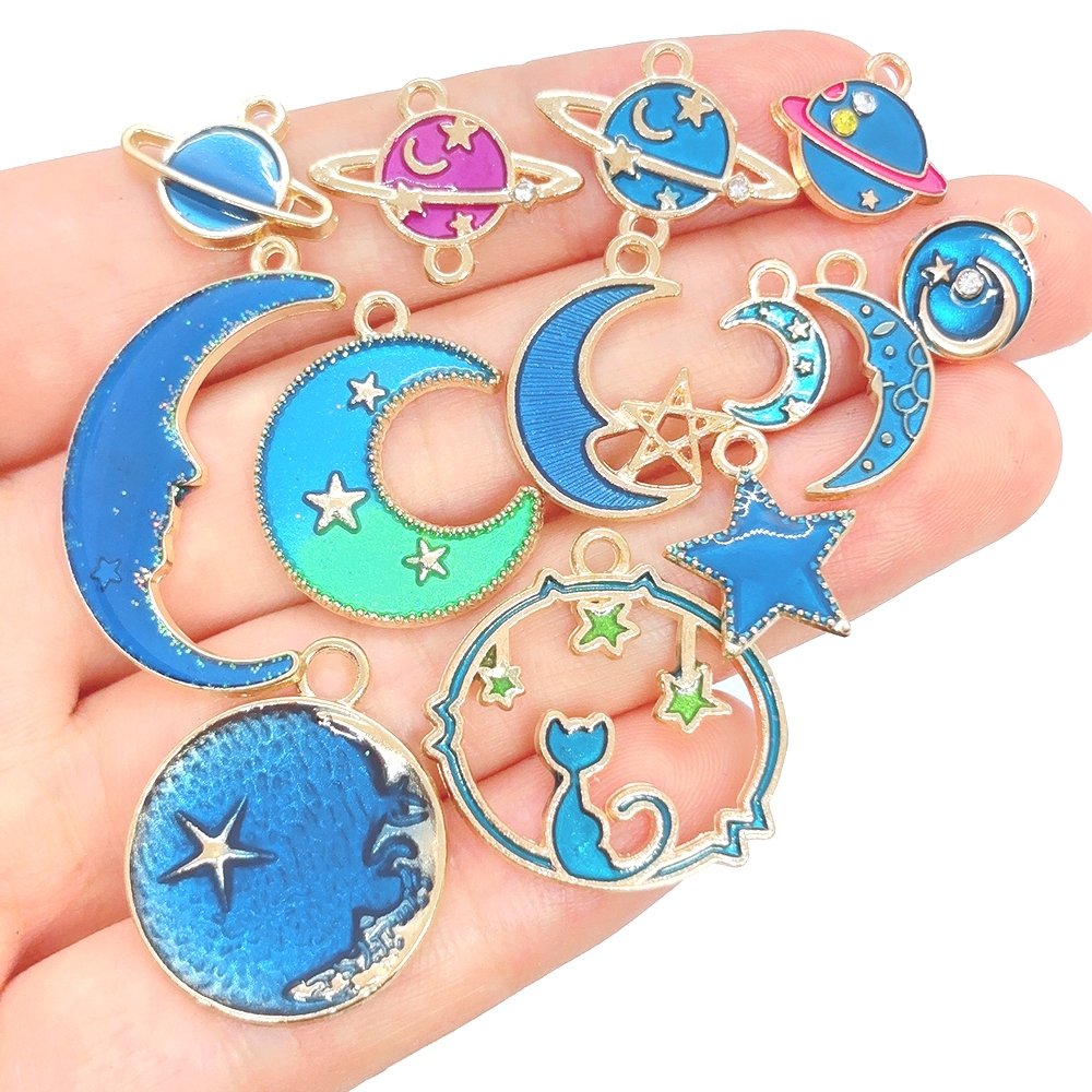 4 ชิ้น Drop Oil Cosmic Planet Star เคลือบ Moon Charms จี้ DIY สร้อยข้อมือต่างหูสําหรับเครื่องประดับอุปกรณ์เสริมค้นหา