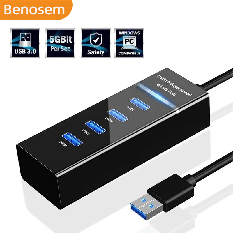 Benosem USB Hub 3.0 Multi USB Splitter 4 พอร ์ ต USB3.0 3.0 USB 2.0 สําหรับ PC Hub USB 3.0 Hub 4 พอร